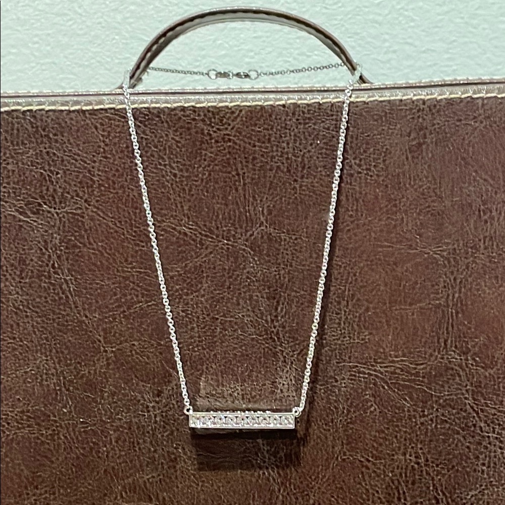 Fashion Necklace with Crystal ‘Mother’ Bar’ with Silver Chain 16”